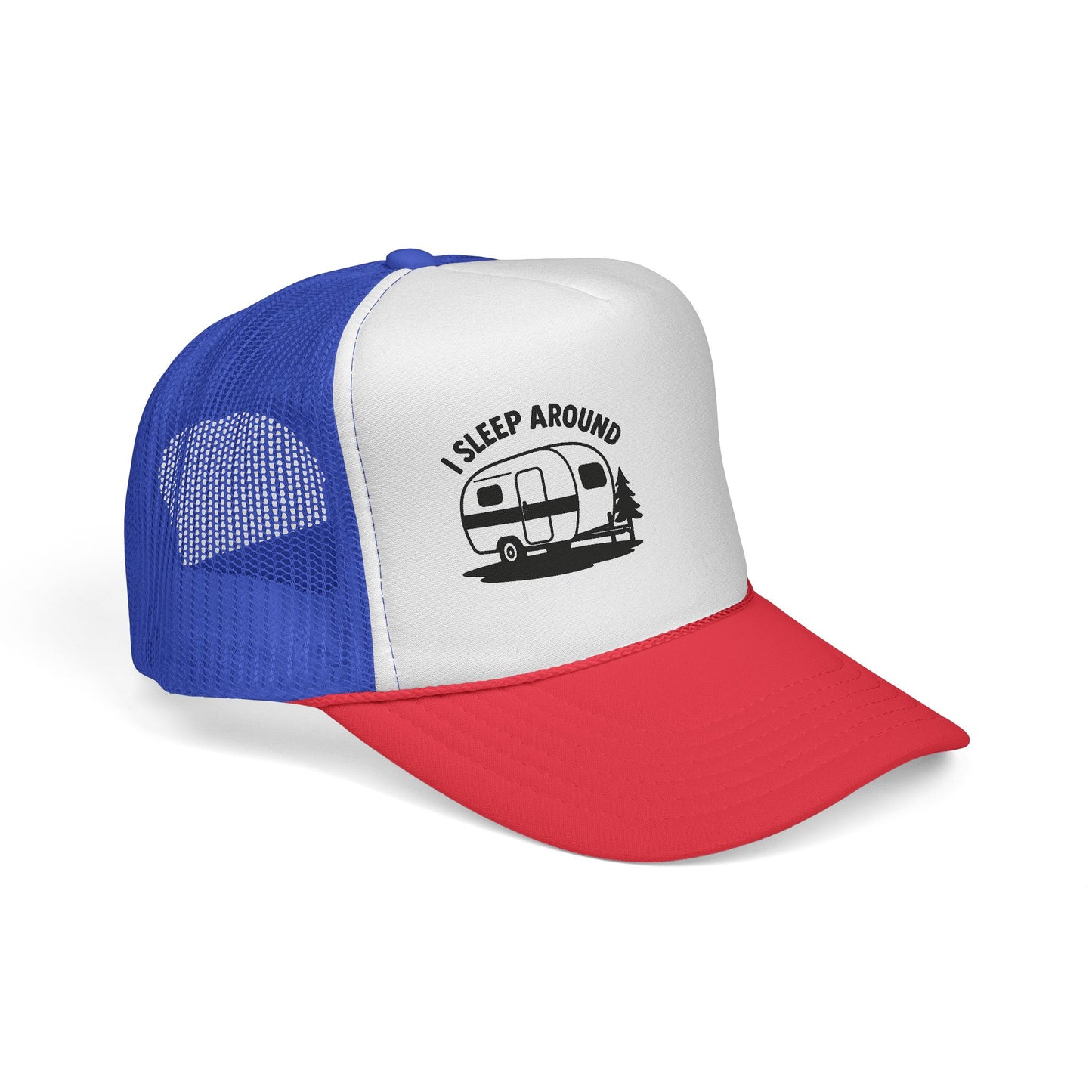 I Sleep Around Trucker Cap, Fun Camping Hat, Outdoor Lovers Gift, Festival Headwear, Road Trip Essential