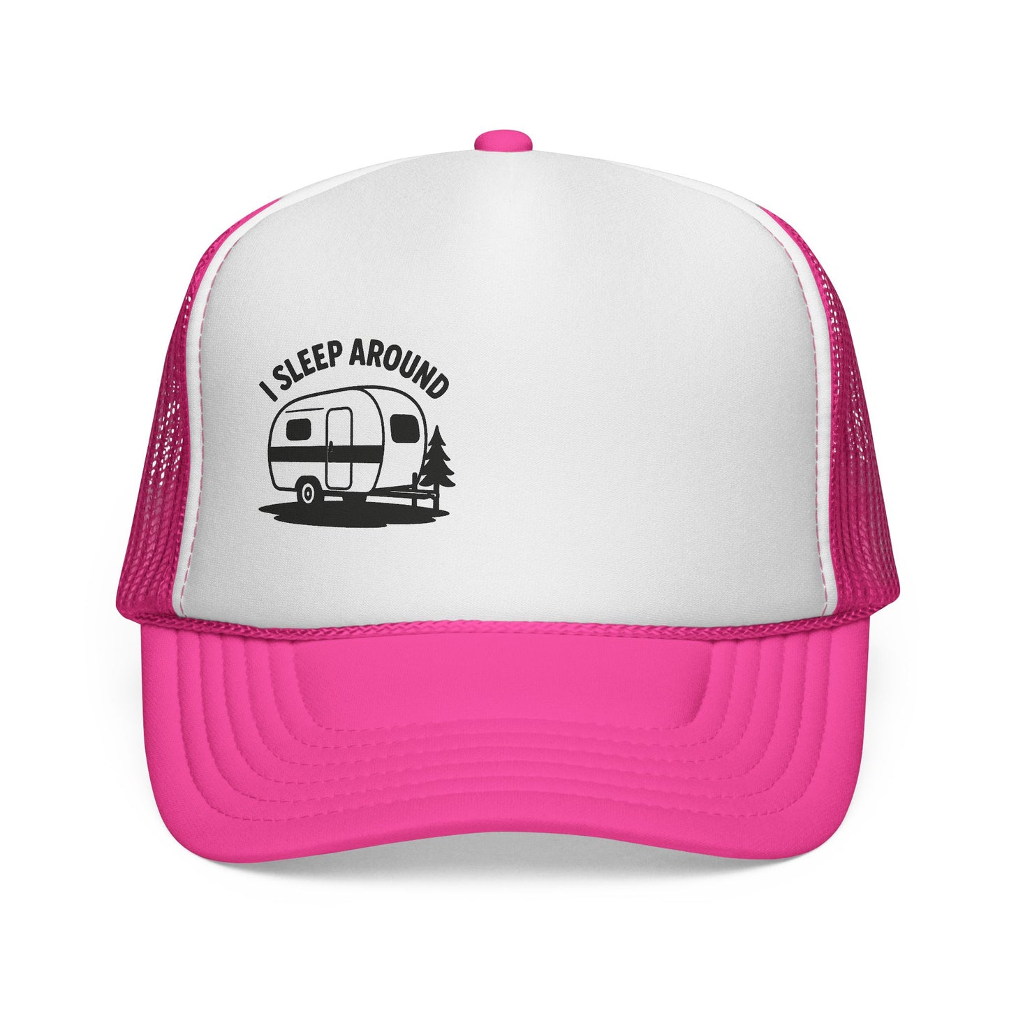 I Sleep Around Trucker Cap, Fun Camping Hat, Outdoor Lovers Gift, Festival Headwear, Road Trip Essential
