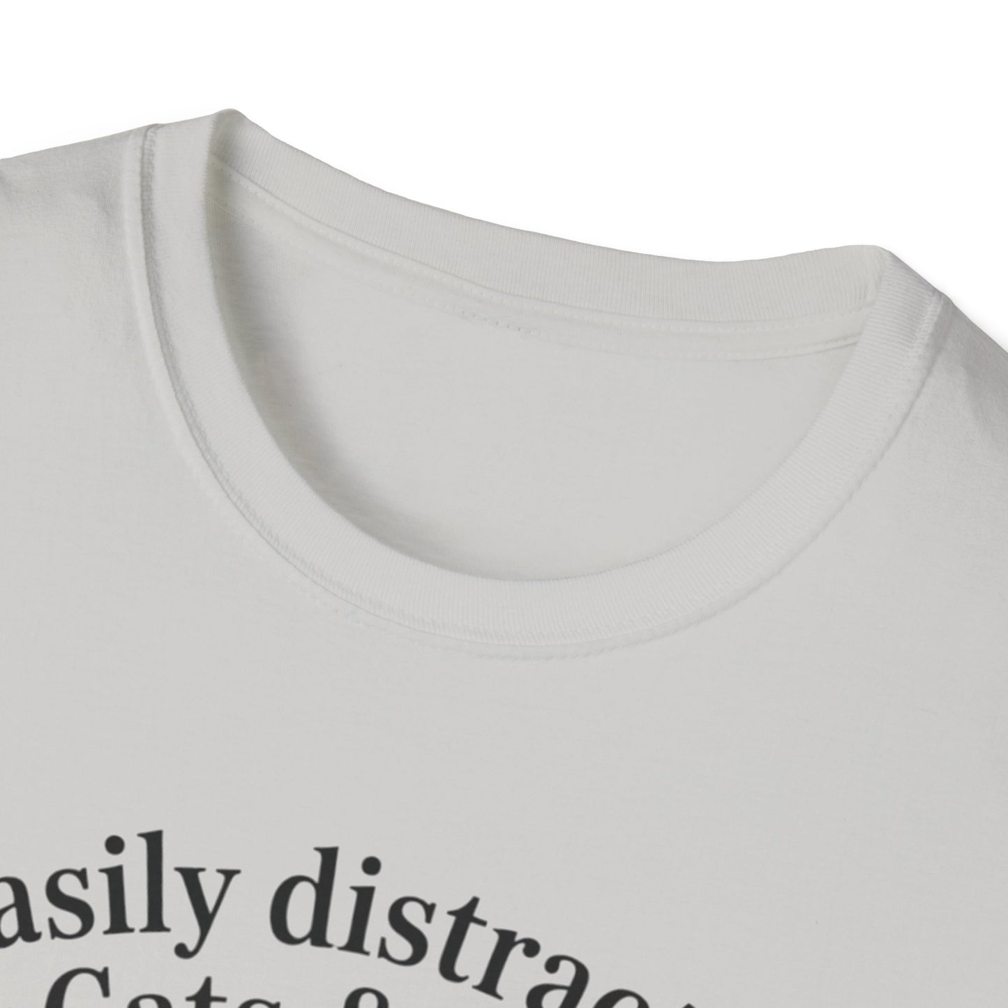 Easily Distracted by Cats & Books T-Shirt, Cat Lovers Gift, Bookworm Tee, Cozy Lounge Wear, Cute Animal Apparel