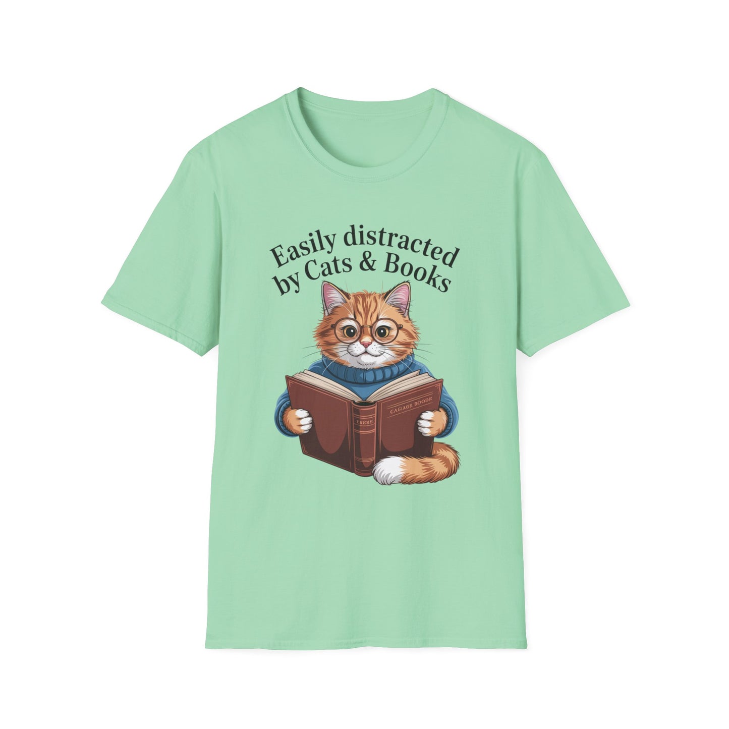 Easily Distracted by Cats & Books T-Shirt, Cat Lovers Gift, Bookworm Tee, Cozy Lounge Wear, Cute Animal Apparel