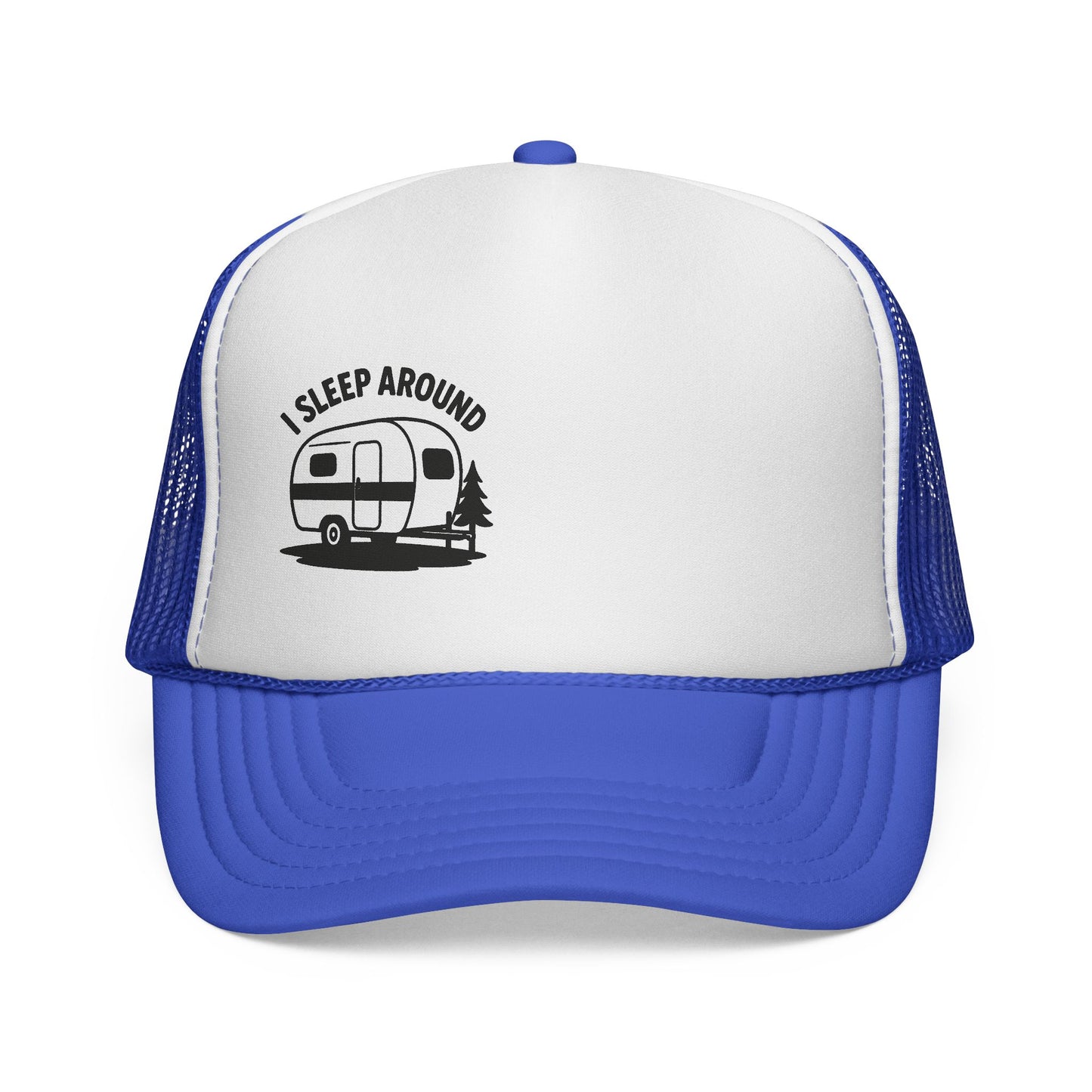 I Sleep Around Trucker Cap, Fun Camping Hat, Outdoor Lovers Gift, Festival Headwear, Road Trip Essential