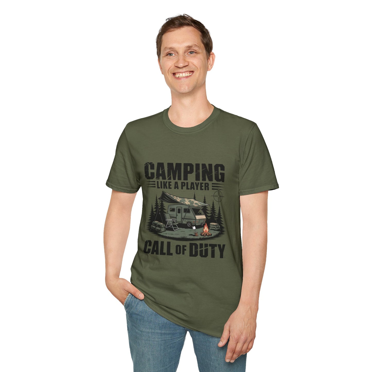 Camping Adventure Unisex Softstyle T-Shirt, Outdoor Enthusiast Tee, Gift for Gamers, Camping Lover Shirt, Casual Wear, Summer T-Shirt