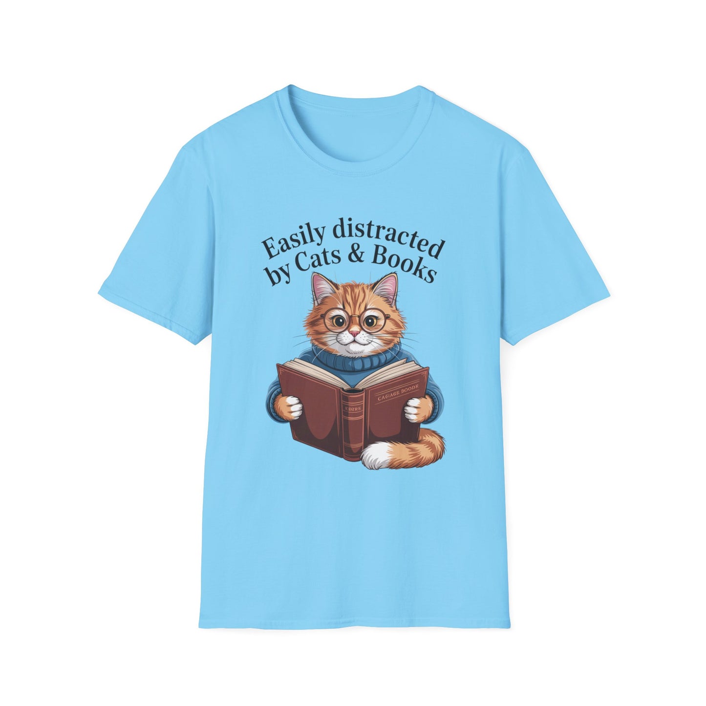 Easily Distracted by Cats & Books T-Shirt, Cat Lovers Gift, Bookworm Tee, Cozy Lounge Wear, Cute Animal Apparel
