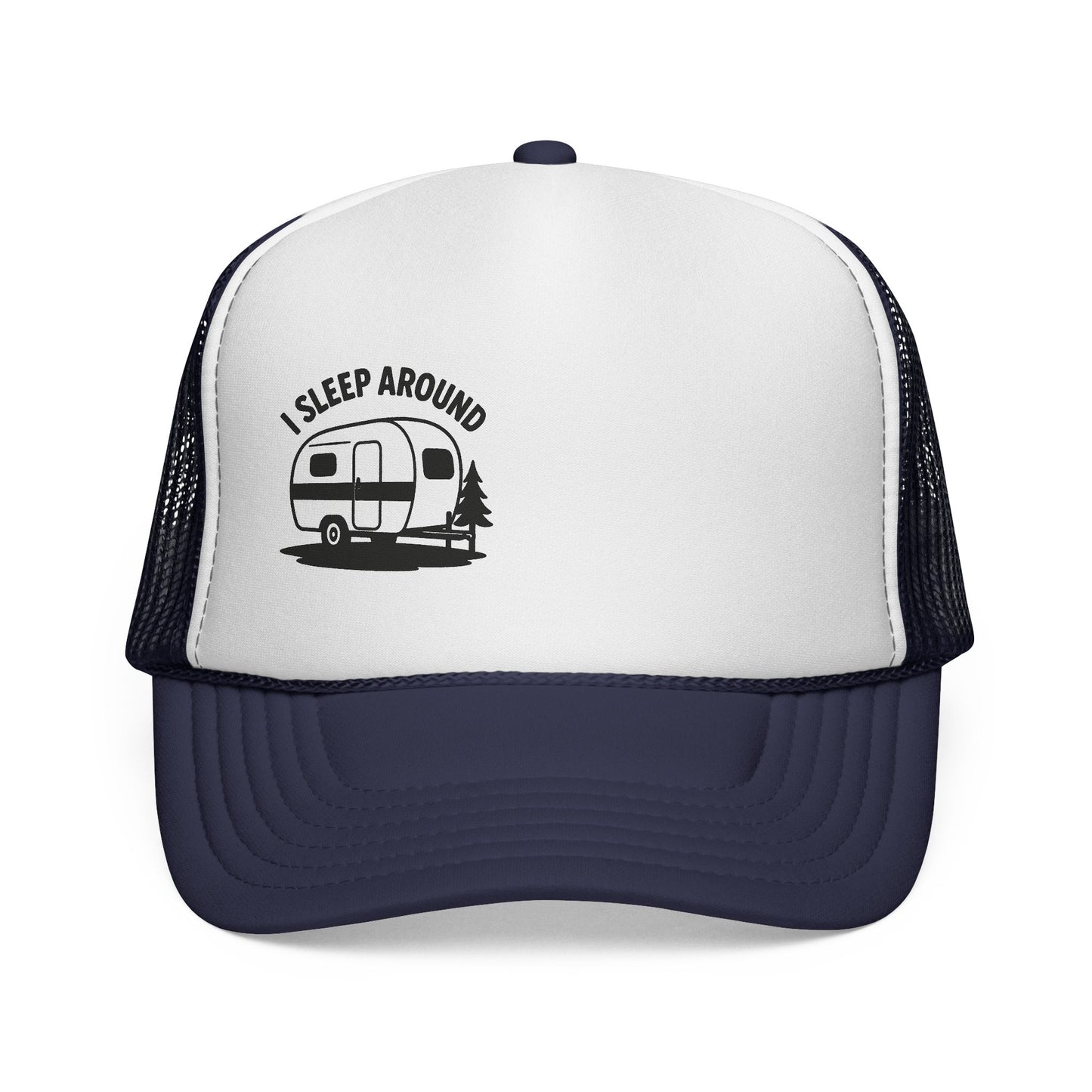 I Sleep Around Trucker Cap, Fun Camping Hat, Outdoor Lovers Gift, Festival Headwear, Road Trip Essential
