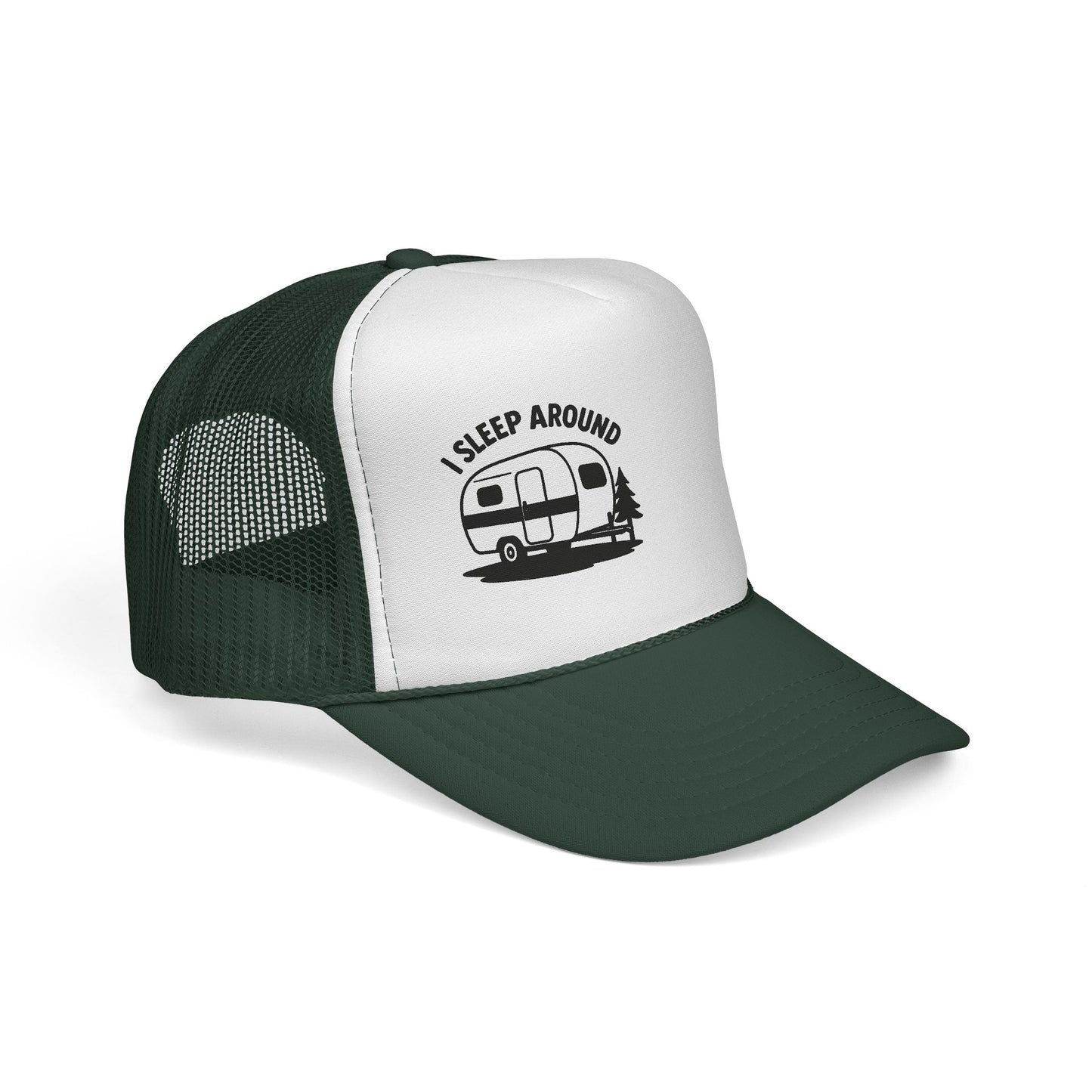 I Sleep Around Trucker Cap, Fun Camping Hat, Outdoor Lovers Gift, Festival Headwear, Road Trip Essential