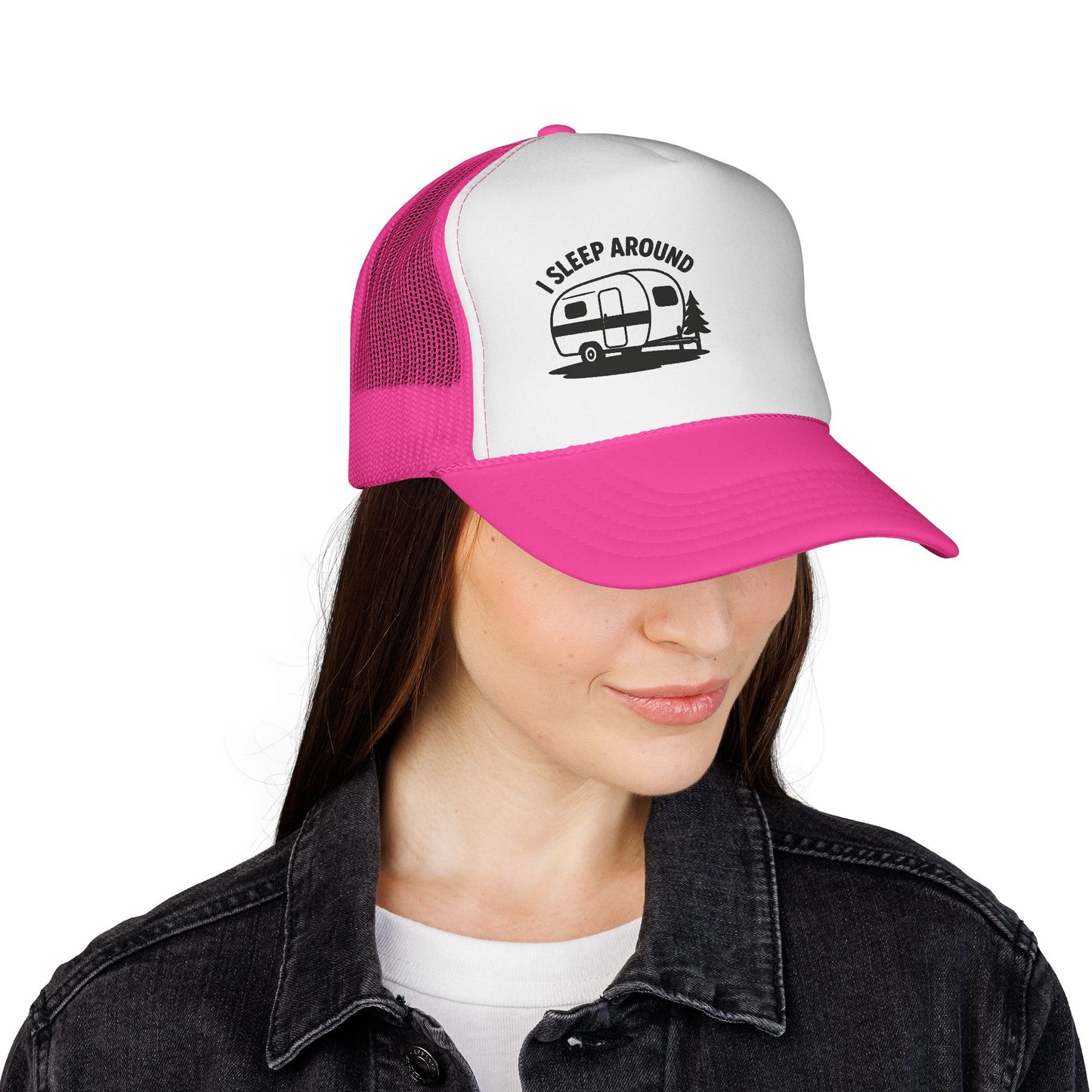 I Sleep Around Trucker Cap, Fun Camping Hat, Outdoor Lovers Gift, Festival Headwear, Road Trip Essential