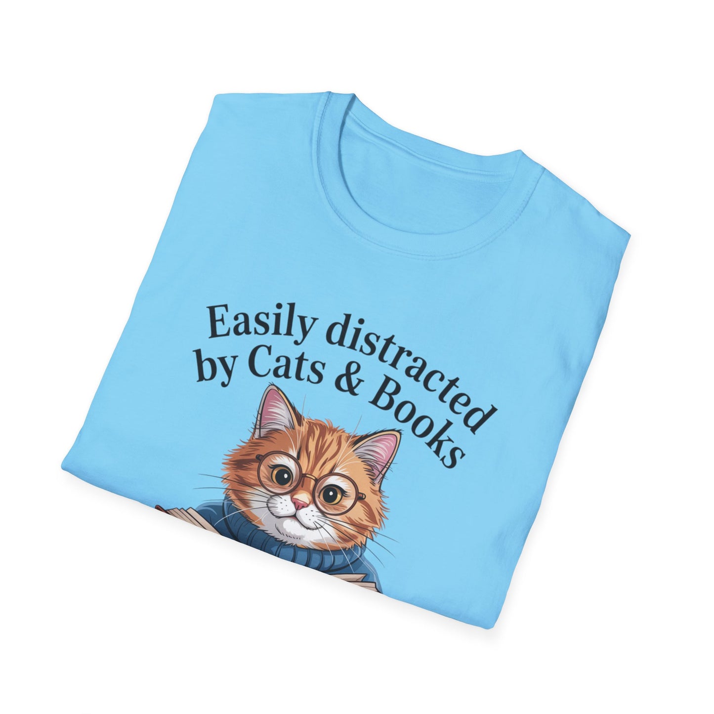 Easily Distracted by Cats & Books T-Shirt, Cat Lovers Gift, Bookworm Tee, Cozy Lounge Wear, Cute Animal Apparel