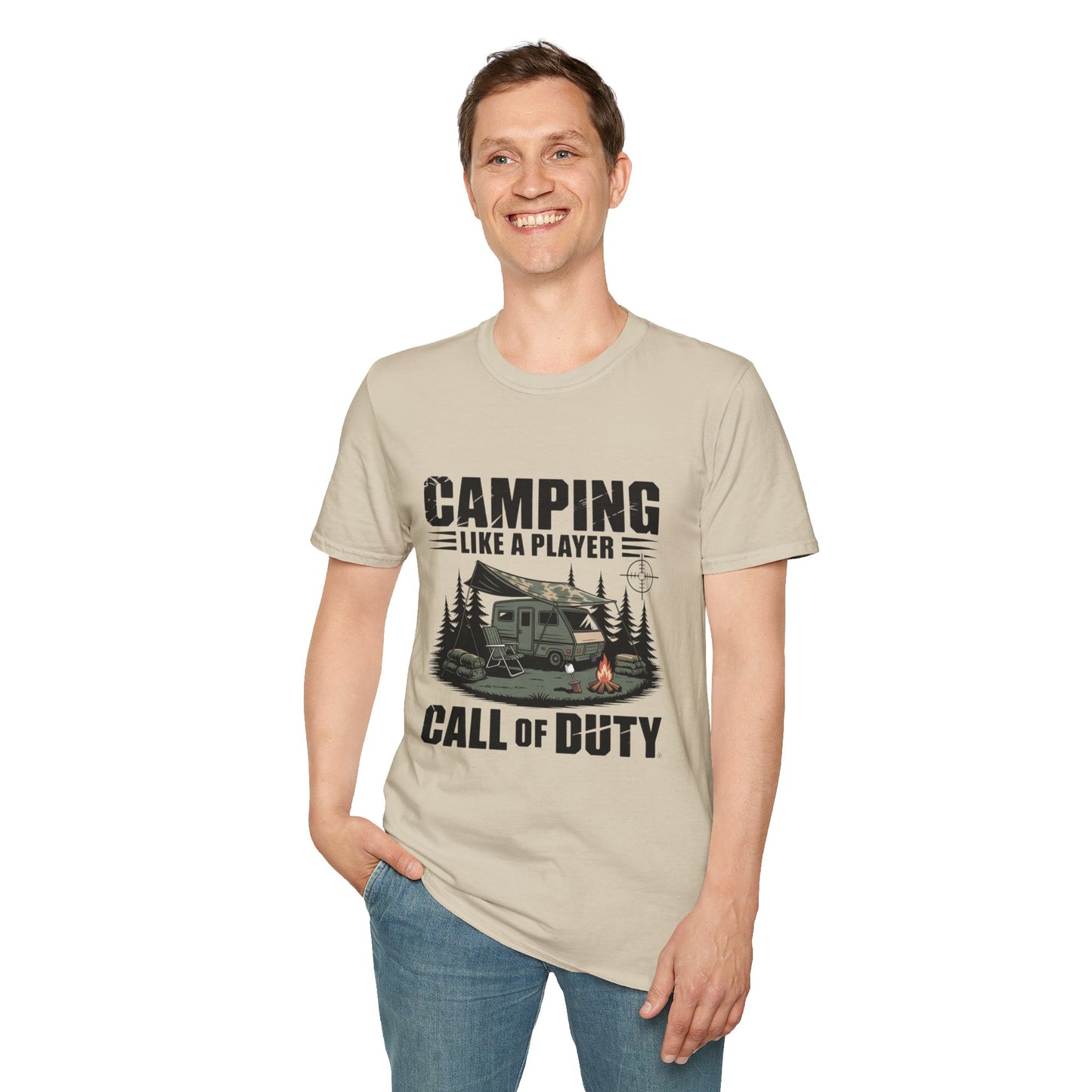 Camping Adventure Unisex Softstyle T-Shirt, Outdoor Enthusiast Tee, Gift for Gamers, Camping Lover Shirt, Casual Wear, Summer T-Shirt