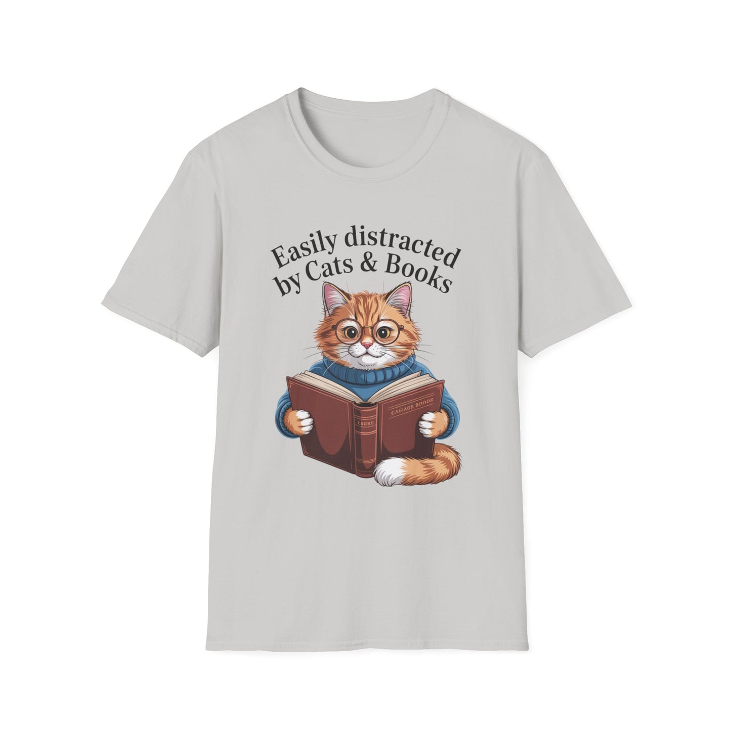 Easily Distracted by Cats & Books T-Shirt, Cat Lovers Gift, Bookworm Tee, Cozy Lounge Wear, Cute Animal Apparel