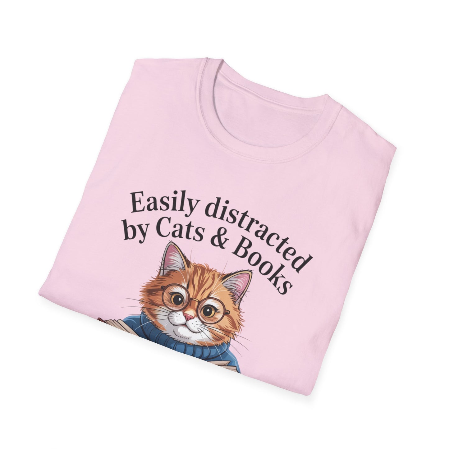 Easily Distracted by Cats & Books T-Shirt, Cat Lovers Gift, Bookworm Tee, Cozy Lounge Wear, Cute Animal Apparel