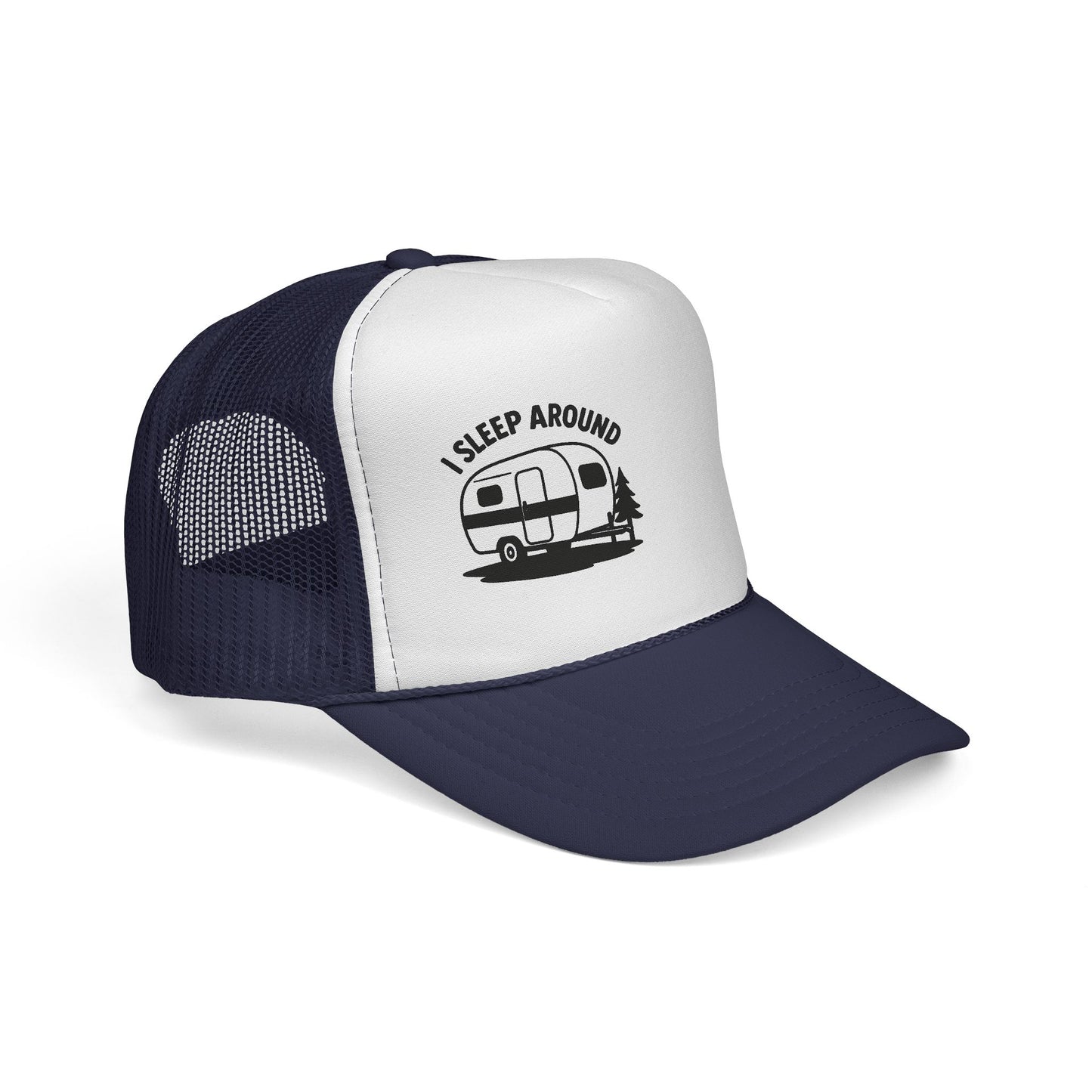 I Sleep Around Trucker Cap, Fun Camping Hat, Outdoor Lovers Gift, Festival Headwear, Road Trip Essential