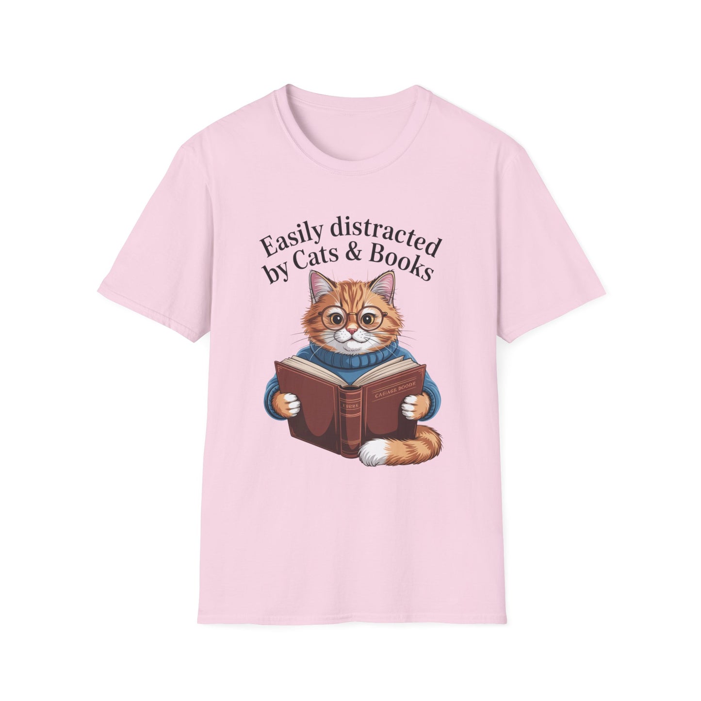 Easily Distracted by Cats & Books T-Shirt, Cat Lovers Gift, Bookworm Tee, Cozy Lounge Wear, Cute Animal Apparel