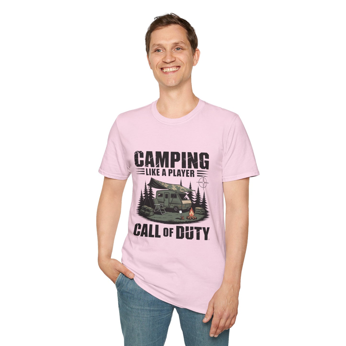 Camping Adventure Unisex Softstyle T-Shirt, Outdoor Enthusiast Tee, Gift for Gamers, Camping Lover Shirt, Casual Wear, Summer T-Shirt