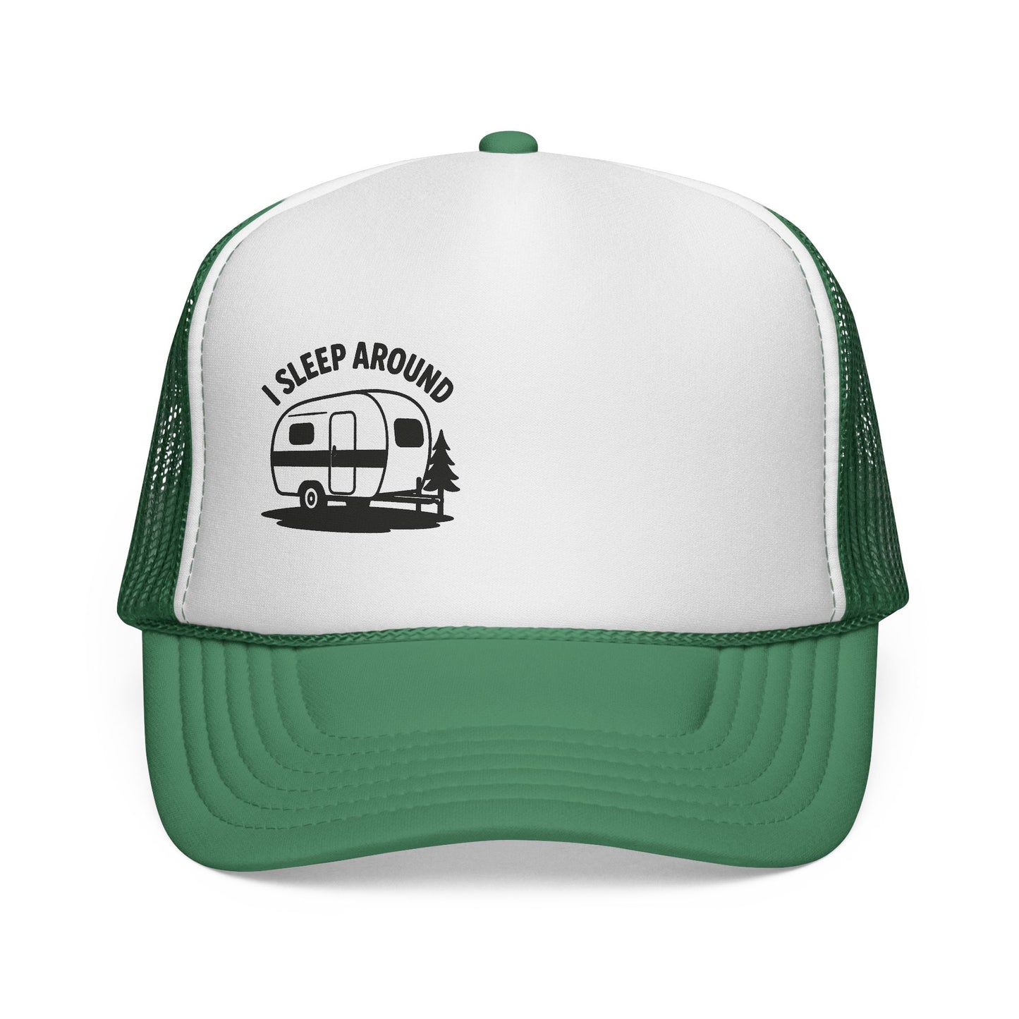 I Sleep Around Trucker Cap, Fun Camping Hat, Outdoor Lovers Gift, Festival Headwear, Road Trip Essential