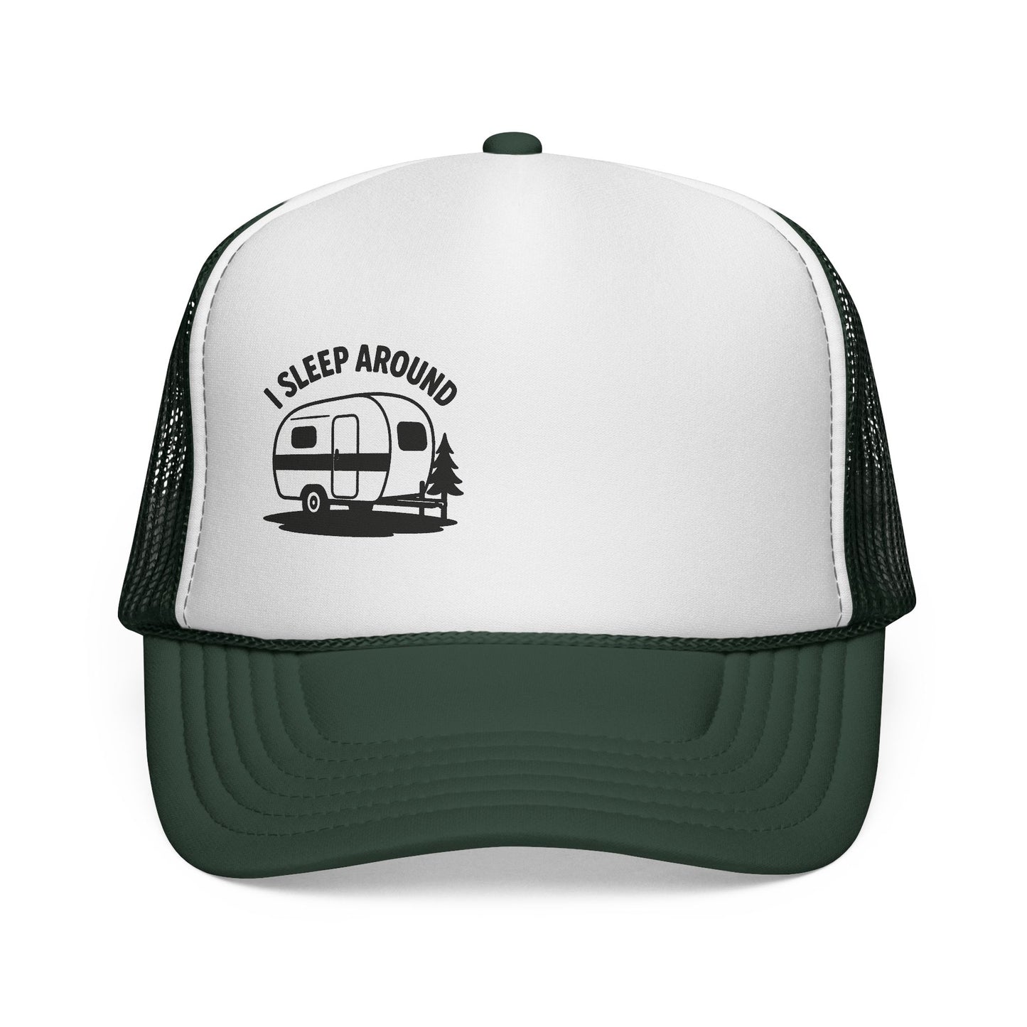 I Sleep Around Trucker Cap, Fun Camping Hat, Outdoor Lovers Gift, Festival Headwear, Road Trip Essential