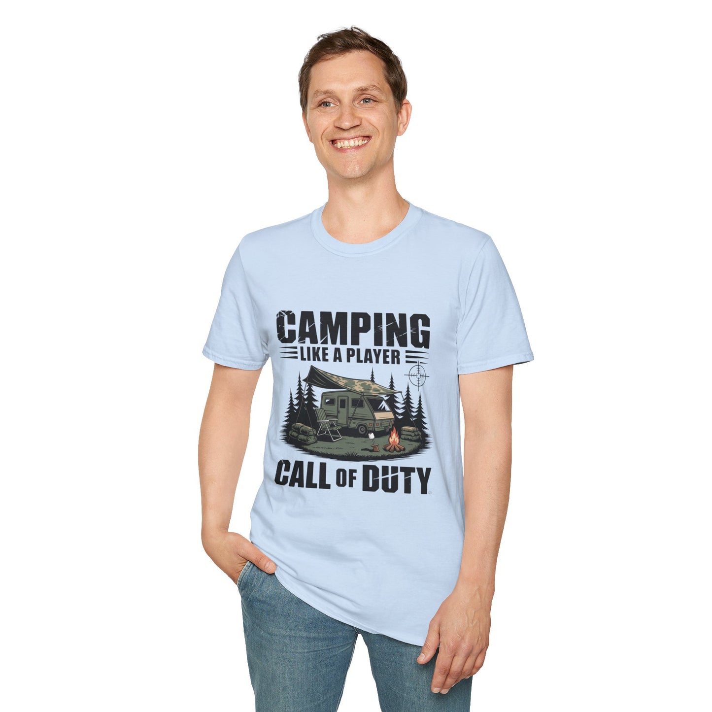 Camping Adventure Unisex Softstyle T-Shirt, Outdoor Enthusiast Tee, Gift for Gamers, Camping Lover Shirt, Casual Wear, Summer T-Shirt