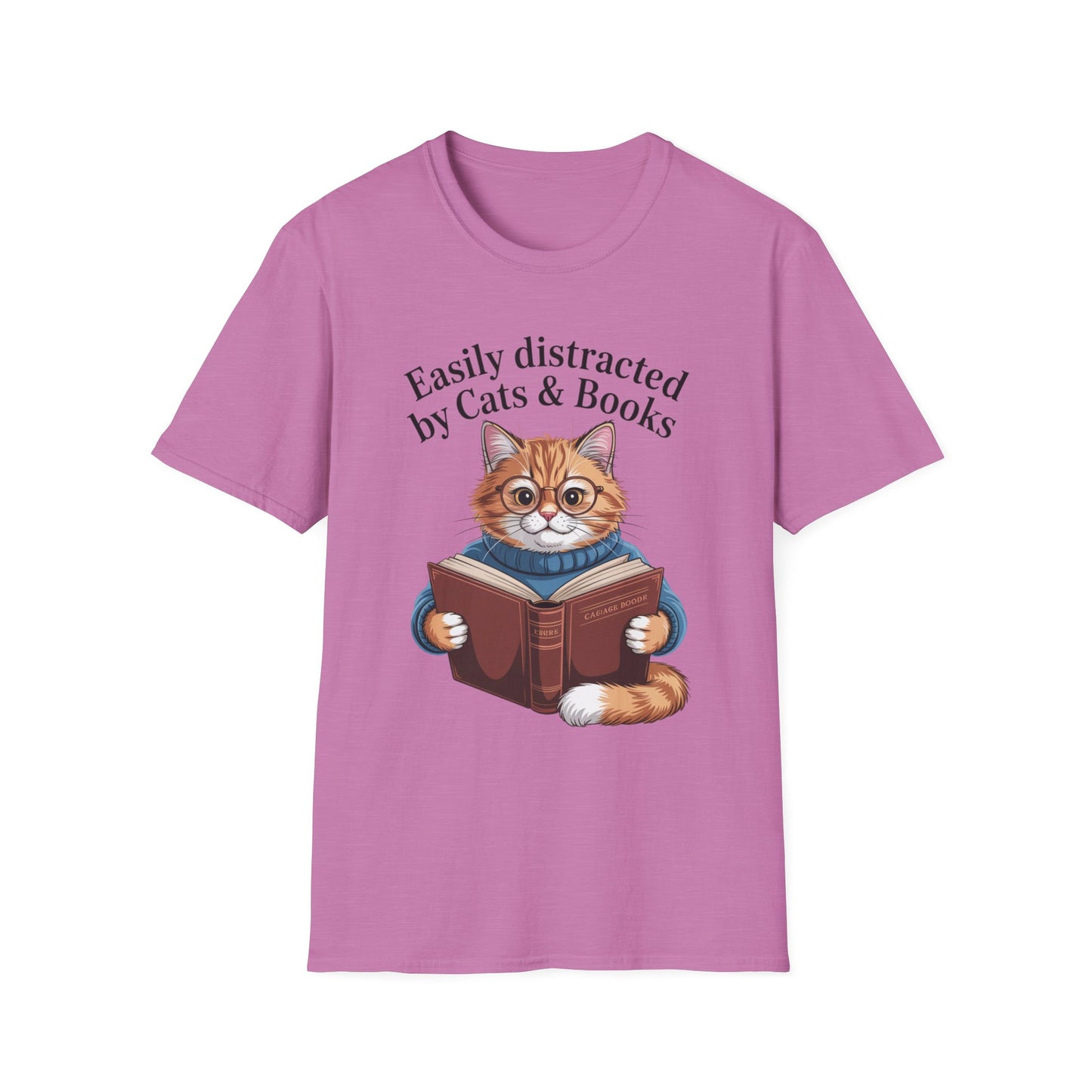 Easily Distracted by Cats & Books T-Shirt, Cat Lovers Gift, Bookworm Tee, Cozy Lounge Wear, Cute Animal Apparel
