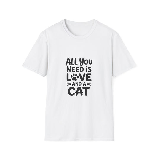 Cat Lover's T-Shirt, All You Need is Love and a Cat Tee, Summer Fun Gift, Animal Lover Top, Cute Cat Apparel, Birthday Present