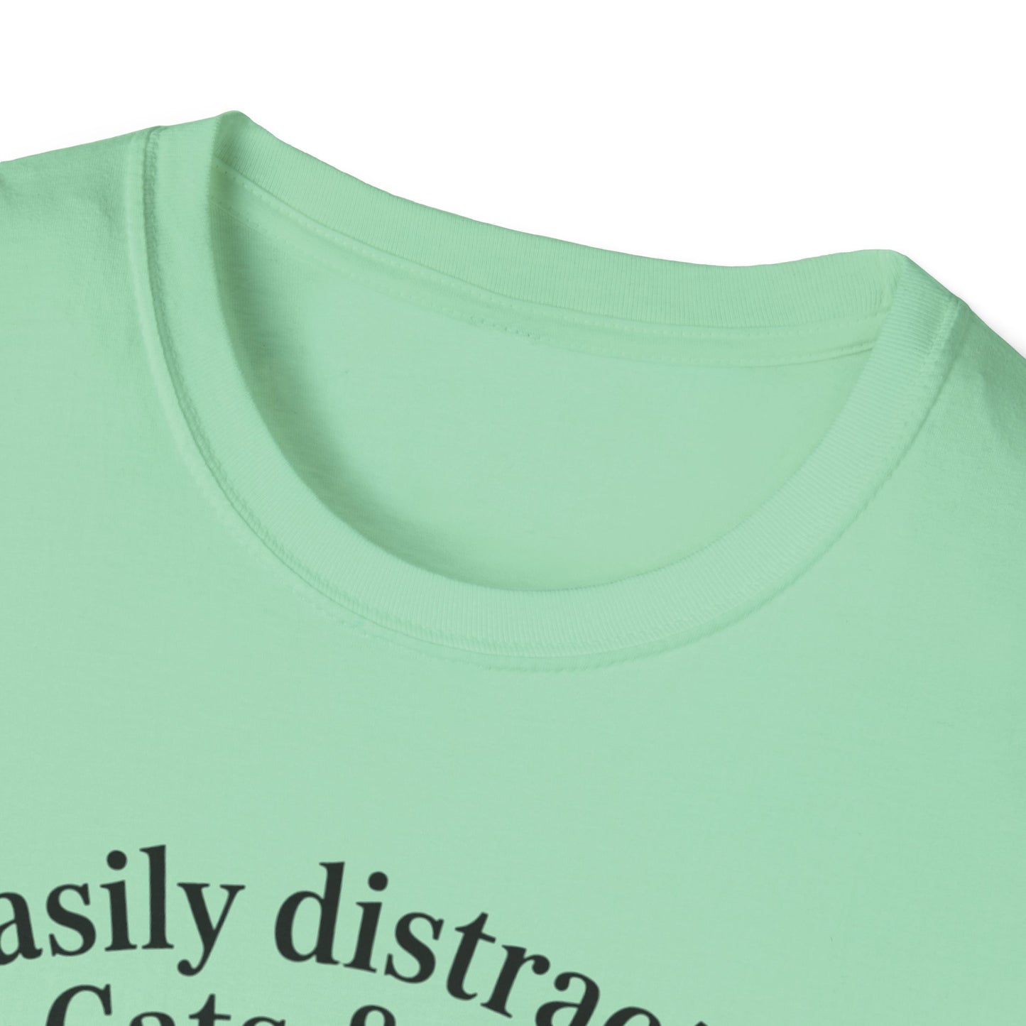 Easily Distracted by Cats & Books T-Shirt, Cat Lovers Gift, Bookworm Tee, Cozy Lounge Wear, Cute Animal Apparel